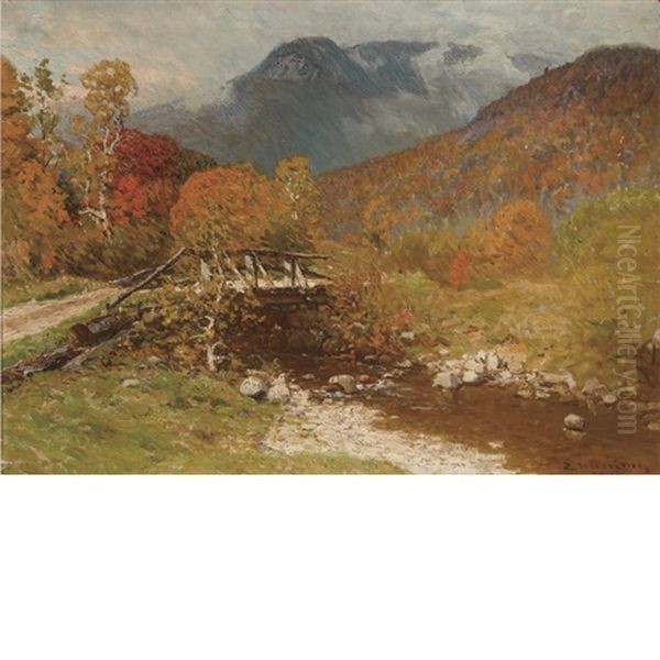 The Autumn Bridge In The Mountain Oil Painting by John Joseph Enneking