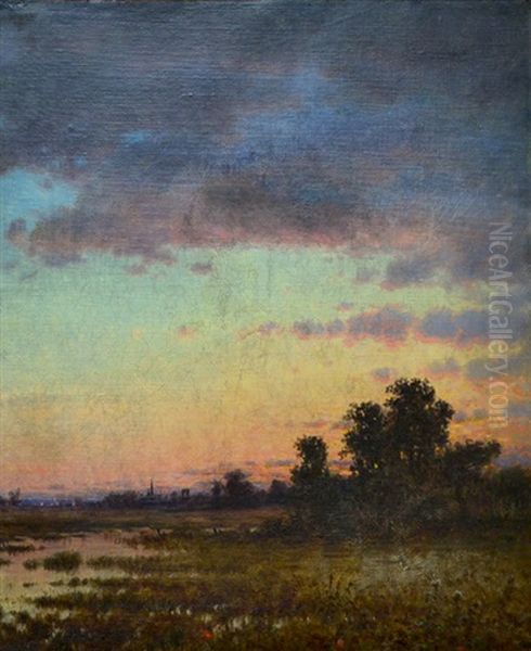 Back Bay Marshes With View Of North Church Steeple, Boston Oil Painting by John Joseph Enneking