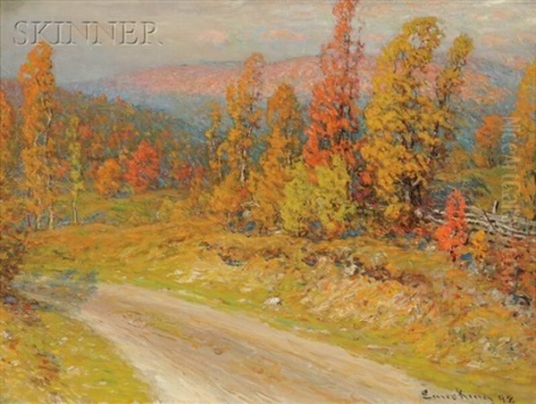 Autumn - Edge Of Woods/road Oil Painting by John Joseph Enneking