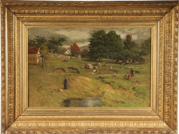 Farmyard Hollow With Figures Oil Painting by John Joseph Enneking