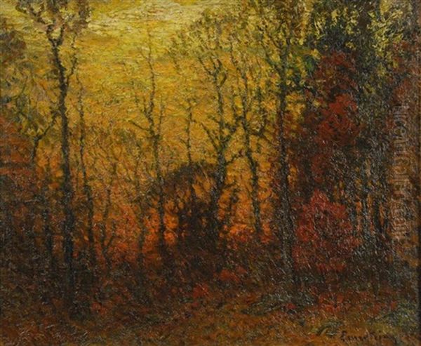 Sunset Through Forest Oil Painting by John Joseph Enneking