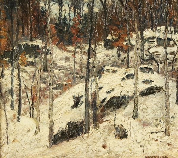 Snow Covered Forest Oil Painting by John Joseph Enneking