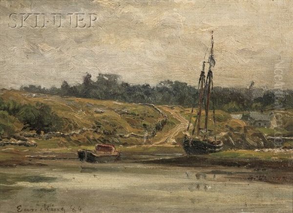 Harbor Scene - Low Tide Oil Painting by John Joseph Enneking