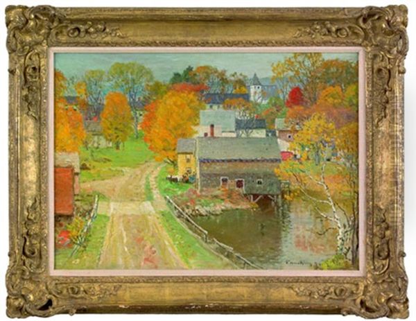 Autumnal Townscape Oil Painting by John Joseph Enneking