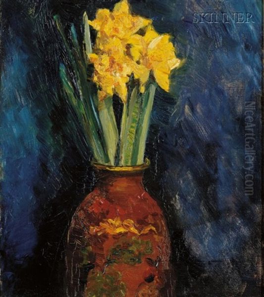 Daffodils In A Vase Oil Painting by John Joseph Enneking