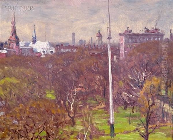 Boston Common (or A View Of Boston Common Looking Down Charles St. From Little Bldg. Studio) Oil Painting by John Joseph Enneking