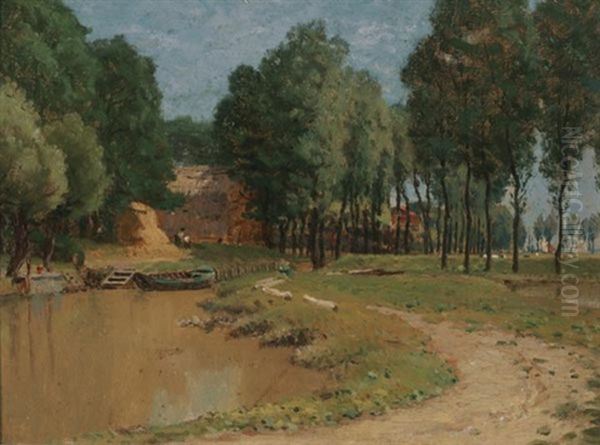 Farm On Canal Oil Painting by John Joseph Enneking