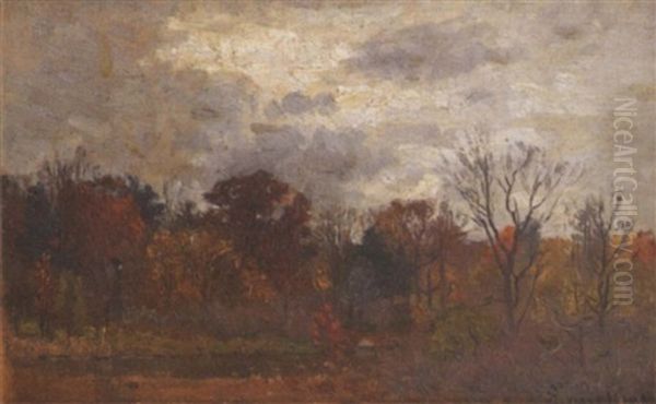 An Autumnal Landscape Under A Cloudy Sky Oil Painting by John Joseph Enneking