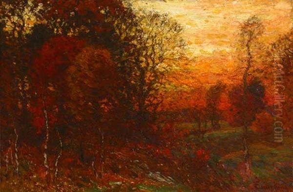 Sunset Autumn Landscape Oil Painting by John Joseph Enneking