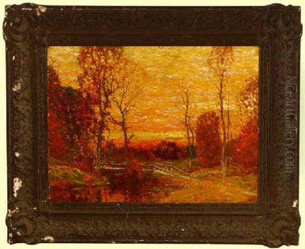 Sunset River Landscape With Old Bridge Oil Painting by John Joseph Enneking