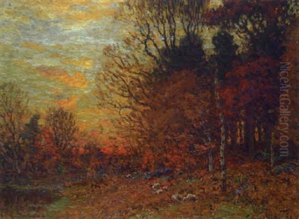 A Blazing Autumn Day Oil Painting by John Joseph Enneking