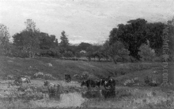 Cows Watering Oil Painting by John Joseph Enneking