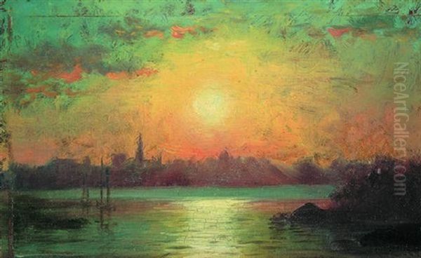 Sunset On The River Oil Painting by John Joseph Enneking