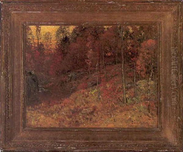 A Forest Brook At Sunset, Autumn Oil Painting by John Joseph Enneking