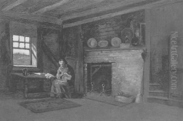 Old Woman In An Interior (the Eliot Homestead) Oil Painting by John Joseph Enneking