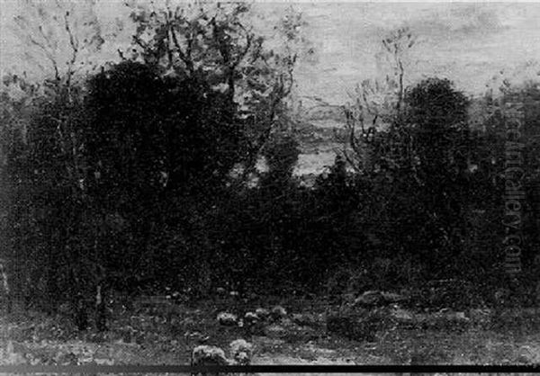 Grazing Sheep At Sunset by John Joseph Enneking