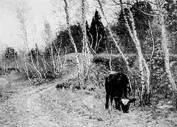 Grazing By Country Road Oil Painting by John Joseph Enneking