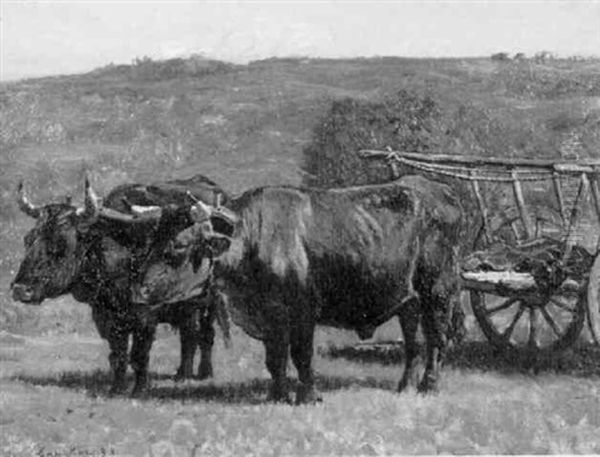 Ox Wagon In A Field Oil Painting by John Joseph Enneking