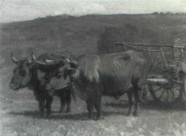 Oxen And Cart In The Field Oil Painting by John Joseph Enneking