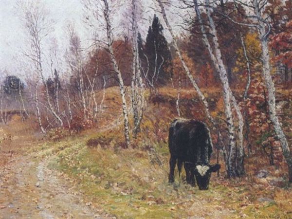 Grazing By A Country Road Oil Painting by John Joseph Enneking