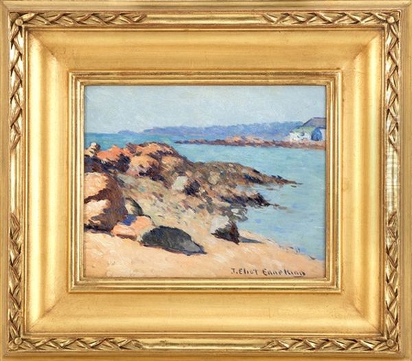 Sunlit Coast, Likely Gloucester Harbor Oil Painting by Joseph Eliot Enneking