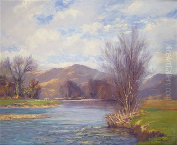 A Highland River Oil Painting by Augustus William Enness