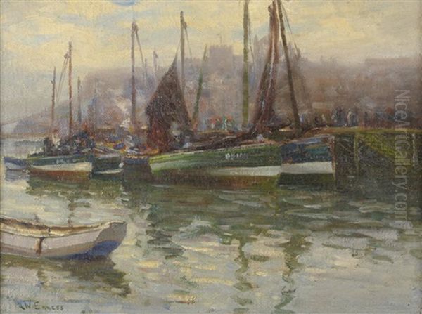 Whitby Harbour Oil Painting by Augustus William Enness