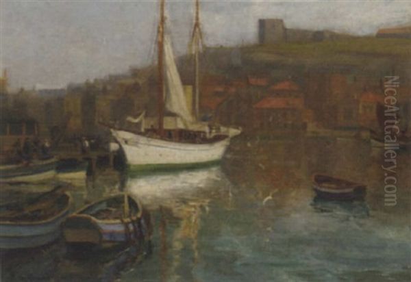 Whitby Harbour Oil Painting by Augustus William Enness