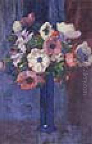 Still Life Of Anemones Oil Painting by Augustus William Enness