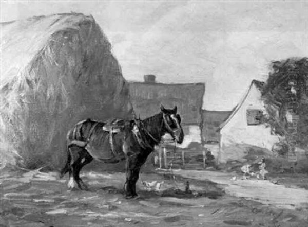 Farmstead With Horse And Haystack Oil Painting by Augustus William Enness