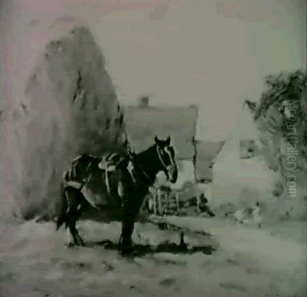 Farmstead With Horse And Haystack Oil Painting by Augustus William Enness