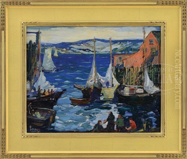 Busy Harbor Day Oil Painting by George Pearse Ennis