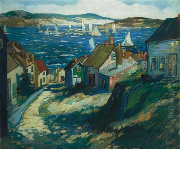 Sailboats In Harbor, Eastport, Maine Oil Painting by George Pearse Ennis