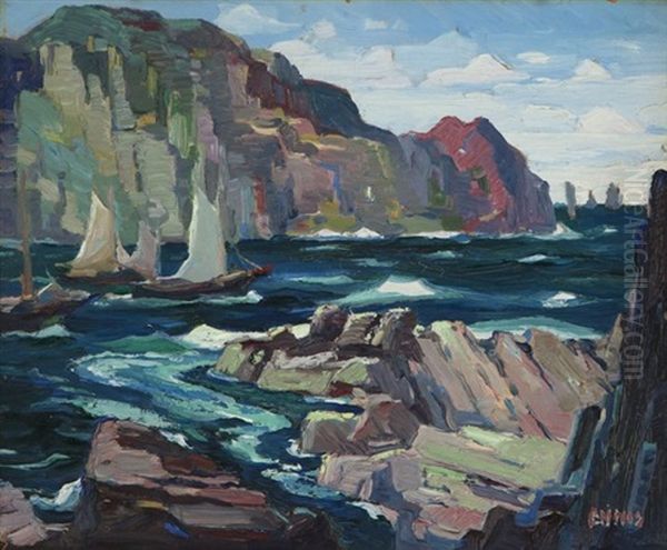 Coastal Scene With Boats At Inlet Oil Painting by George Pearse Ennis