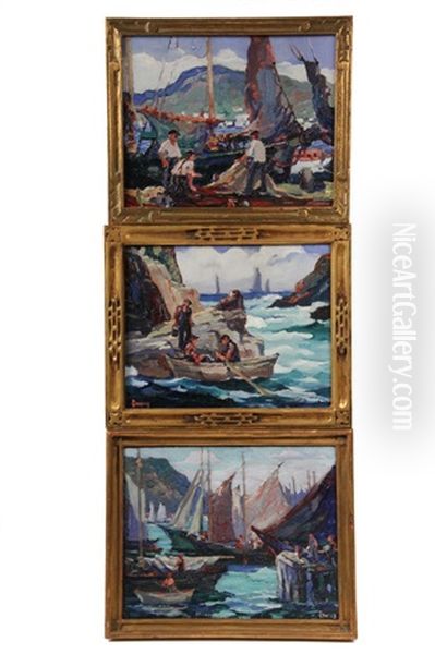 Net Menders; Out Of The Storm; The Sealers (3 Works) Oil Painting by George Pearse Ennis