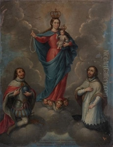 Virgen Con Nino San Fernando Y San Oil Painting by Nicolas Enriquez