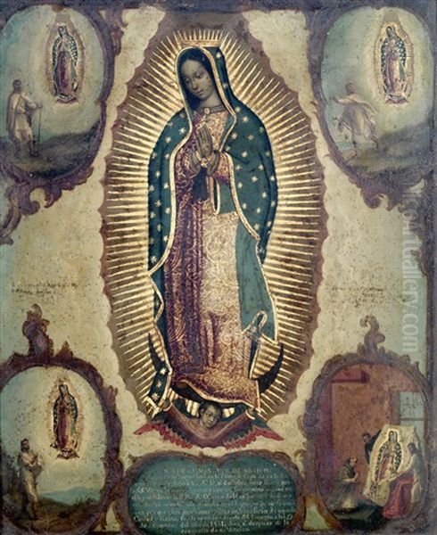 Virgen De Guadalupe Con Las Cuatro Apariciones Oil Painting by Nicolas Enriquez