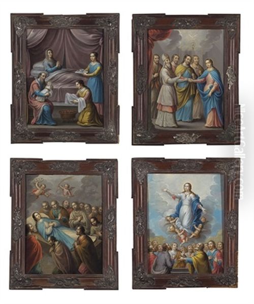 Cycle Of The Life Of The Virgin Mary (4 Works) Oil Painting by Nicolas Enriquez