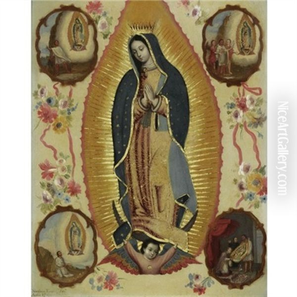 La Virgen De Guadalupe Con Cuatro Apariciones Oil Painting by Nicolas Enriquez