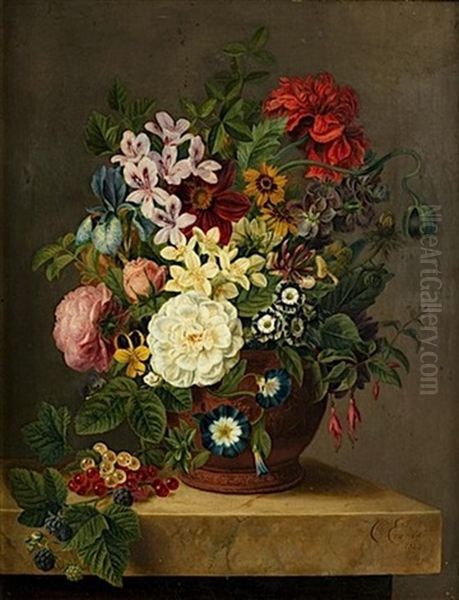 Vase De Fleurs Sur Un Entablement Oil Painting by Christiana Gerarda Enschede