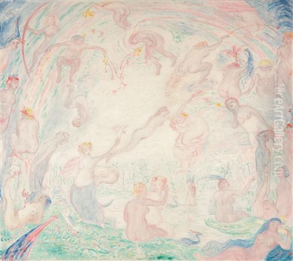 Gestures Of Nymphs - Gestes De Nymphes (1926) Oil Painting by James Ensor