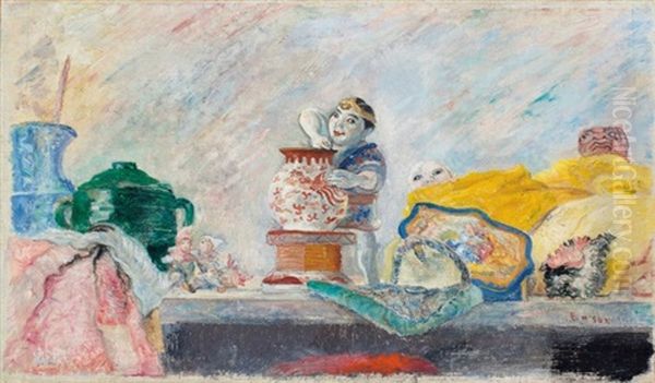 Nature Morte Au Magot-chinoiseries, Etoffes Oil Painting by James Ensor