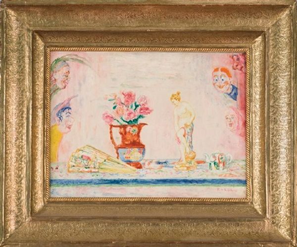 Fleurs Et Statuette Oil Painting by James Ensor