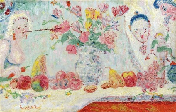 Flowers And Fruits - Fleurs Et Fruits (ca. 1938) Oil Painting by James Ensor