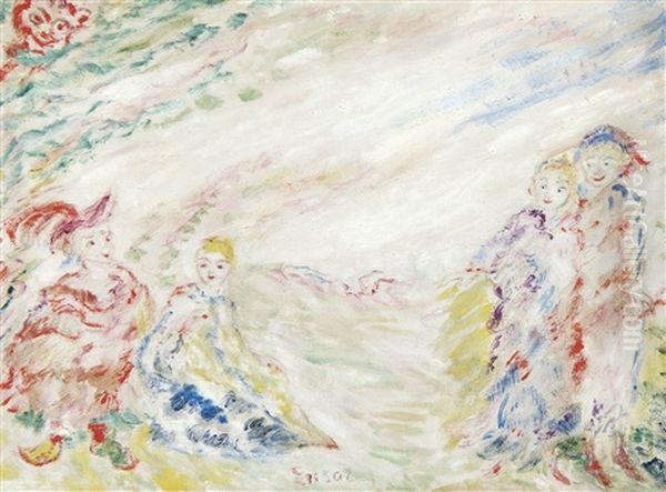 Joliesses Tenues Et Bigarrees - Subtle, Multicoloured Prettiness (january 1939) Oil Painting by James Ensor