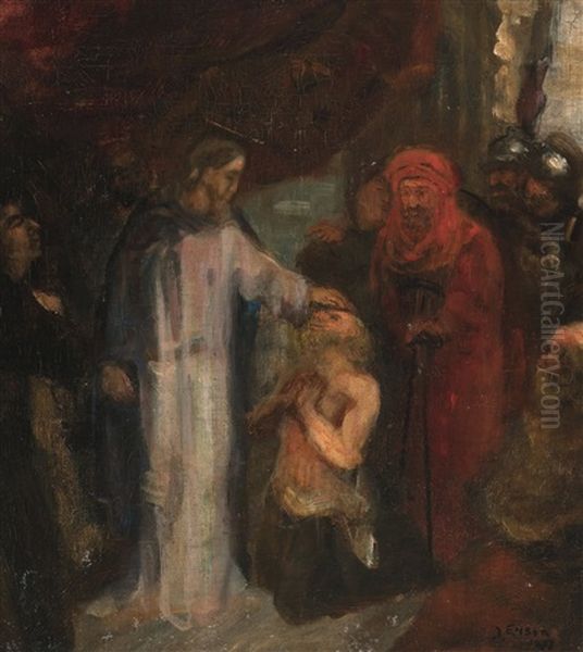 The Healing Of The Lame Man (1877) Oil Painting by James Ensor