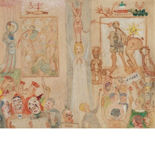 Composition With Masks And Weeping Angel Oil Painting by James Ensor