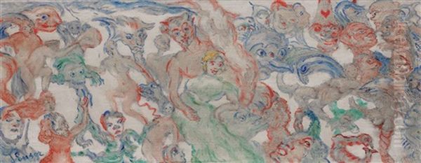 Monstres Entrelaces Decousus, Entrelardes (b) Oil Painting by James Ensor