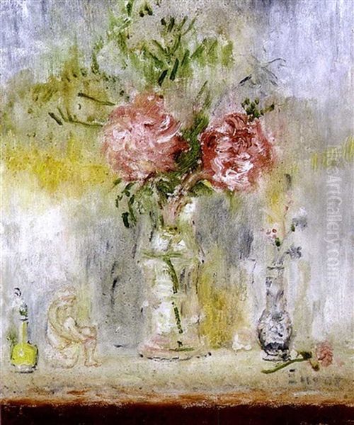 Fleurs Rouges - Vase Blanc Oil Painting by James Ensor