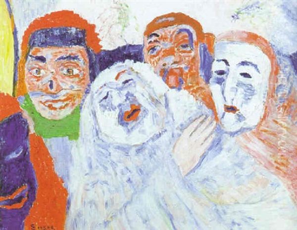 Zingende Maskers Oil Painting by James Ensor